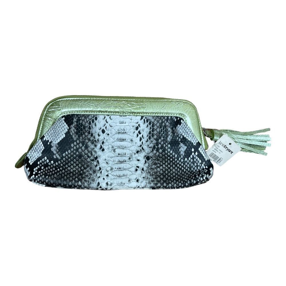 Lane Bryant Python White Black Pouch Clutch Bag Lime Green Tassel Lined New NWT
